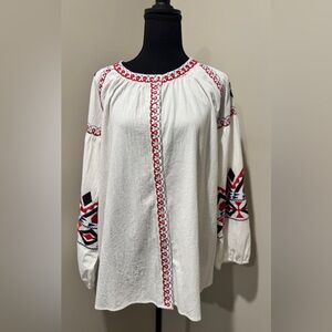 XL Cato White Blouse with Embroidery Cottagecore‎ Western boho festival ready